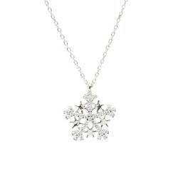 925 Sterling Silver Star Snowflake Necklace with Black Cz - 7