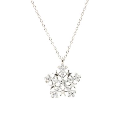 925 Sterling Silver Star Snowflake Necklace with Black Cz - 7