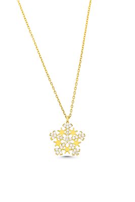 925 Sterling Silver Star Snowflake Necklace with Black Cz - 10