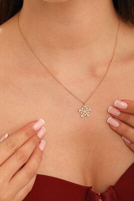 925 Sterling Silver Star Snowflake Necklace with Black Cz - 1