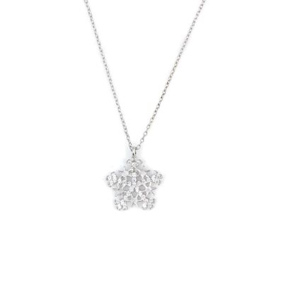 925 Sterling Silver Star Snowflake Necklace with Black Cz - 2