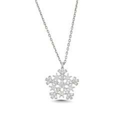 925 Sterling Silver Star Snowflake Necklace with Black Cz - 4