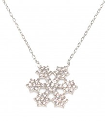 925 Sterling Silver Star Snowflake Necklace with White CZ - Nusrettaki