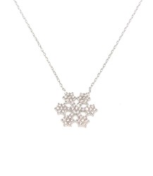 925 Sterling Silver Star Snowflake Necklace with White CZ - 2