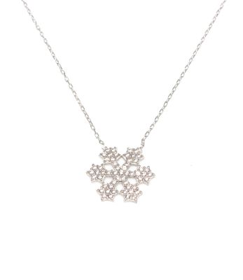 925 Sterling Silver Star Snowflake Necklace with White CZ - 2