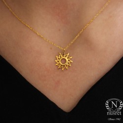 925 Sterling Silver Sun Dainty Pendant Necklace, Gold Plated - Nusrettaki (1)