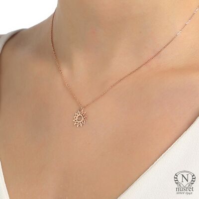 925 Sterling Silver Sun Dainty Pendant Necklace, Gold Plated - 3