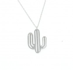 925 Sterling Silver Thick Wire Cactus Dainty Necklace, White Gold Plated - 4