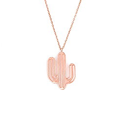 925 Sterling Silver Thick Wire Cactus Dainty Necklace, White Gold Plated - 4
