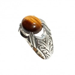 925 Sterling Silver Tiger's Eye Stone Men Ring - 3