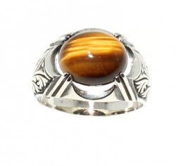 925 Sterling Silver Tiger's Eye Stone Men Ring - 2