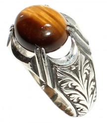 925 Sterling Silver Tiger's Eye Stone Men Ring - Nusrettaki