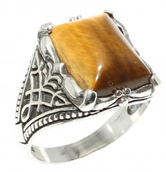 925 Sterling Silver Tiger's Eye Stone patterned Men Ring - Nusrettaki (1)