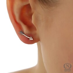 925 Sterling Silver Tiny Arrow Ear Cuffs, White Gold Plated - Nusrettaki (1)