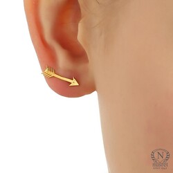 925 Sterling Silver Tiny Arrow Ear Cuffs, White Gold Plated - Nusrettaki