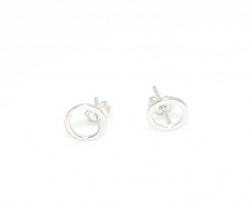 925 Sterling Silver Tiny Circles Stud Earings, White Gold Plated - 7