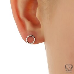 925 Sterling Silver Tiny Circles Stud Earings, White Gold Plated - 1