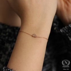 Nusrettaki - 925 Sterling Silver Tiny Heart Bracelet, White Gold Plated