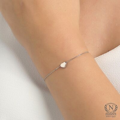 925 Sterling Silver Tiny Heart Bracelet, White Gold Plated - 2