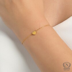 925 Sterling Silver Tiny Heart Bracelet, White Gold Plated - Nusrettaki (1)