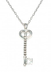 925 Sterling Silver Tiny Heart Key Necklace - 2