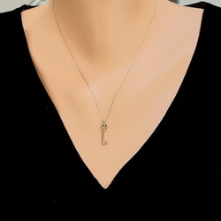925 Sterling Silver Tiny Heart Key Necklace - 1