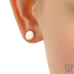925 Sterling Silver Tiny Rounds Stud Earrings, White Gold Plated - 1