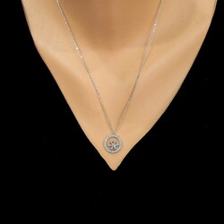 925 Sterling Silver Tiny Snowflake in a Circle Necklace - Nusrettaki