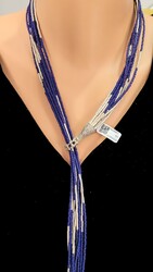 925 Sterling Silver Tube Necklace, Lapis Stone - 1