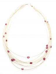 925 Sterling Silver Tube Necklace, Ruby Stone - Nusrettaki