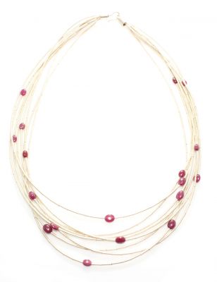 925 Sterling Silver Tube Necklace, Ruby Stone - 1