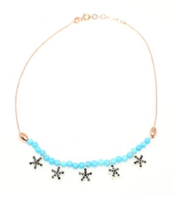 925 Sterling Silver Turquoise stone star model anklet - 2