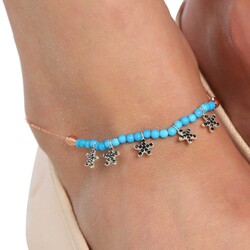 925 Sterling Silver Turquoise stone star model anklet - 1