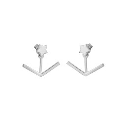 925 Sterling Silver V & Star Ear Jackets, White Gold Plated - 2