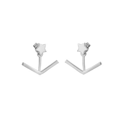925 Sterling Silver V & Star Ear Jackets, White Gold Plated - 2