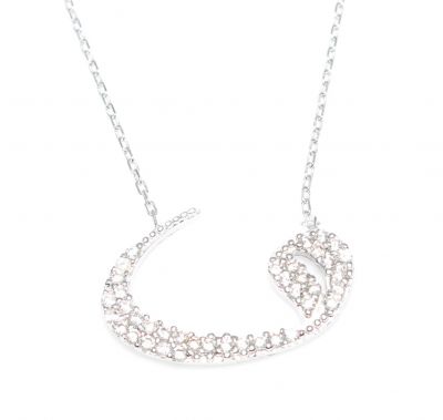 925 Sterling Silver Vav Necklace with White Zircon Stones – Elegant Islamic Pendant - 1