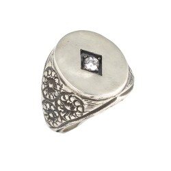 925 Sterling Silver White Cubic Zircon Oval Mirror Ring - Nusrettaki