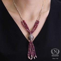 925 Sterling Silver Tube Necklace, Ruby Stone - Nusrettaki (1)