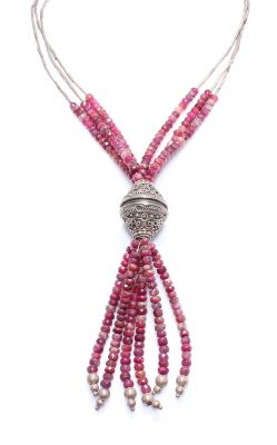 925 Sterling Silver Tube Necklace, Ruby Stone - 3