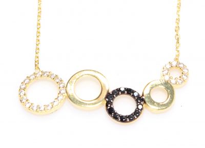 925K Sterling Silver 5 Circle Necklace, Yellow Gold Plated - 1