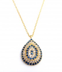 925K Sterling Silver Evil Eye Drop Necklace, Yellow Gold Plated - 2
