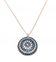 925K Sterling Silver Evil Eye Necklace, Rose Gold Plated - Nusrettaki