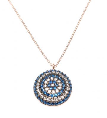 925K Sterling Silver Evil Eye Necklace, Rose Gold Plated - 1