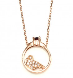 925K Sterling Silver Dove & Solitaire Ring Necklace, Rose Gold Plated - Nusrettaki (1)