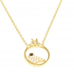 925K Sterling Silver Solitaire Dove Necklace, Yellow Gold Plated - 3