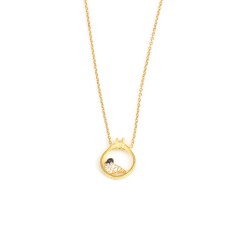 925K Sterling Silver Solitaire Dove Necklace, Yellow Gold Plated - Nusrettaki (1)