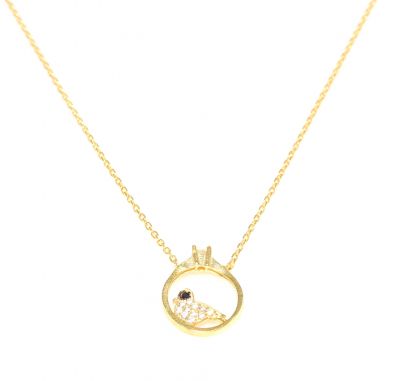 925K Sterling Silver Solitaire Dove Necklace, Yellow Gold Plated - 5