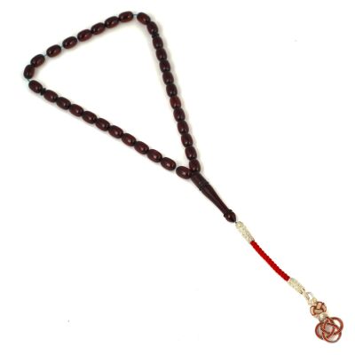 999 Ayar Gümüş Kapsül Kesim Bordo Renk Sıkma Kehribar Tesbih - 2