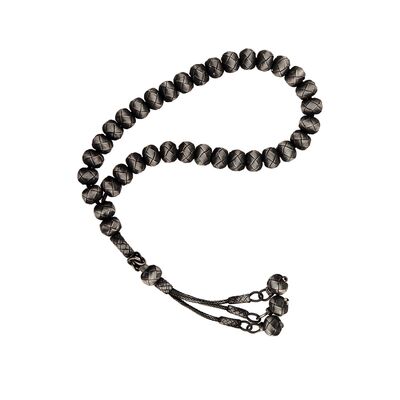 1000 Silver Kazaz Hand-Knitted Tasbeeh, Black - 2