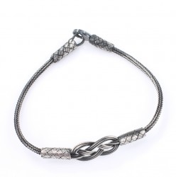 999 Sterling Silver Love Knot Design Bracelet - Black - 4
